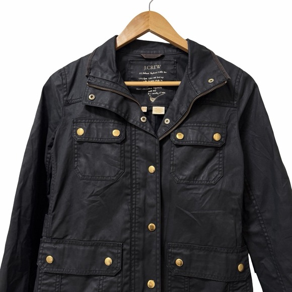 J Crew Womens Relaxed Boyfriend Field Jacket Size XS Black Waxed Cotton Chore - Picture 3 of 8